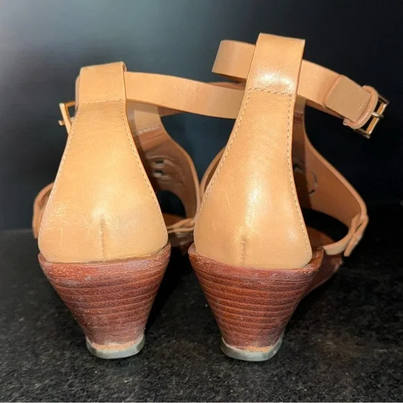 Tory Burch Zoey Tan Wedge Heel Sandals with Ankle Straps Size 7.5 - Picture 5 of 9